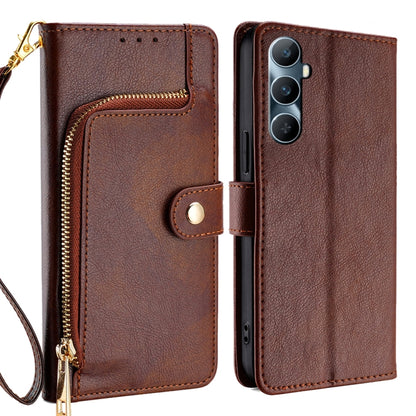 Brown leather zipper phone case with wrist strap and card pocket