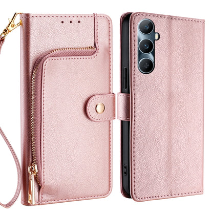 Light rose leather zipper phone case with wrist strap and card pocket