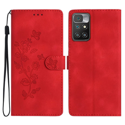 Red leather phone case with embossed flower and butterfly pattern, folio wallet style