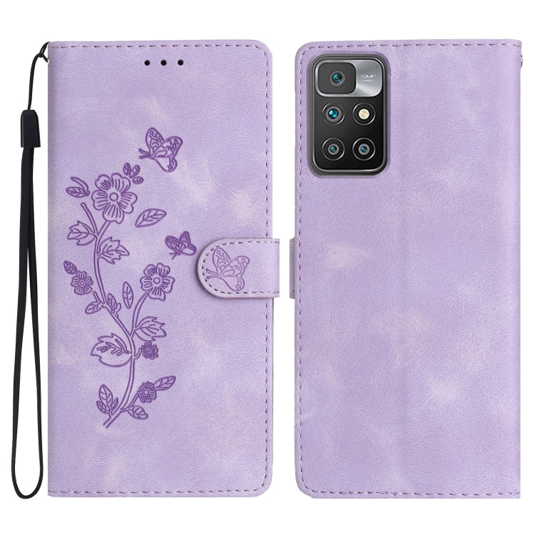 Lavender leather folio phone case with embossed flower and butterfly pattern
