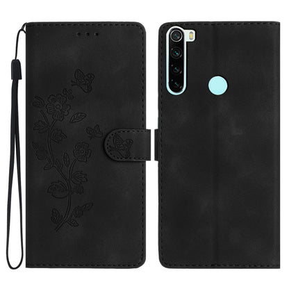Black leather flip phone case for Xiaomi Redmi Note 8T, embossed flowers and butterflies