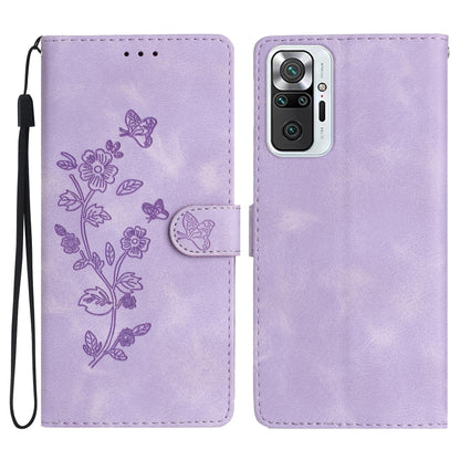 Lavender leather phone case with embossed flower and butterfly pattern, magnetic flap
