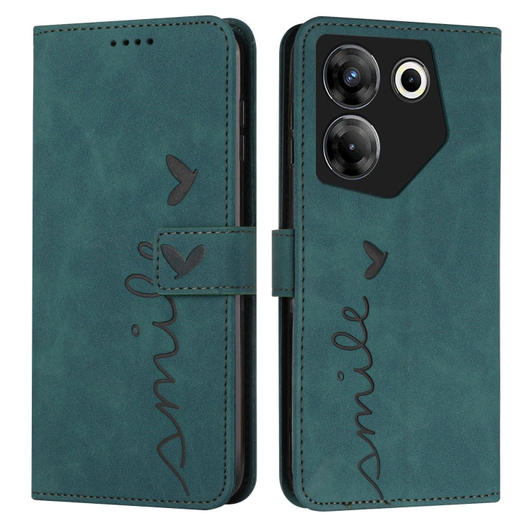 Teal leather phone case with heart and butterfly motifs, flip cover and camera openings