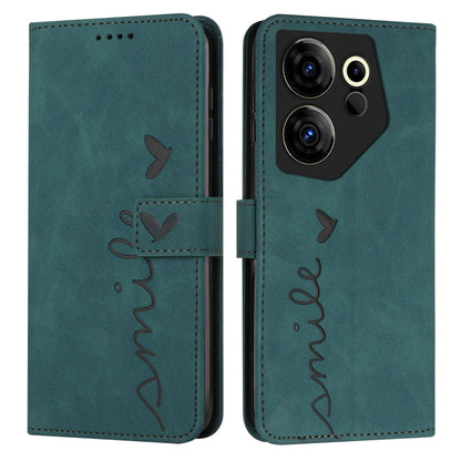 Teal leather-effect wallet phone case with heart motif and flip cover for phone.