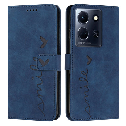 Blue leather wallet phone case with heart pattern and flip cover.