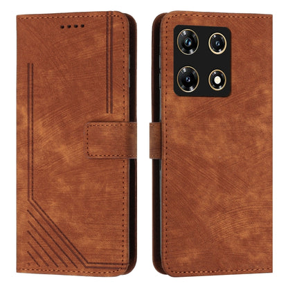 Brown leather stripe-pattern phone case, front and back view with card slot