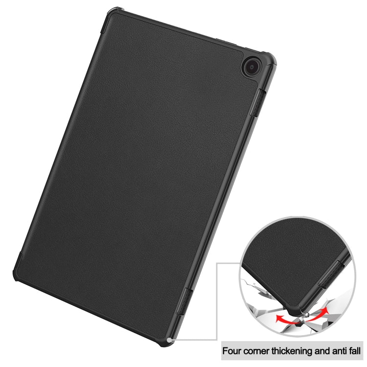 Black 3-fold tablet case with textured cover and reinforced corner protection