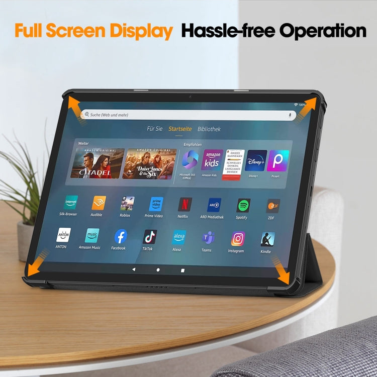 Black 3-fold smart tablet case designed for full-screen use in stand mode