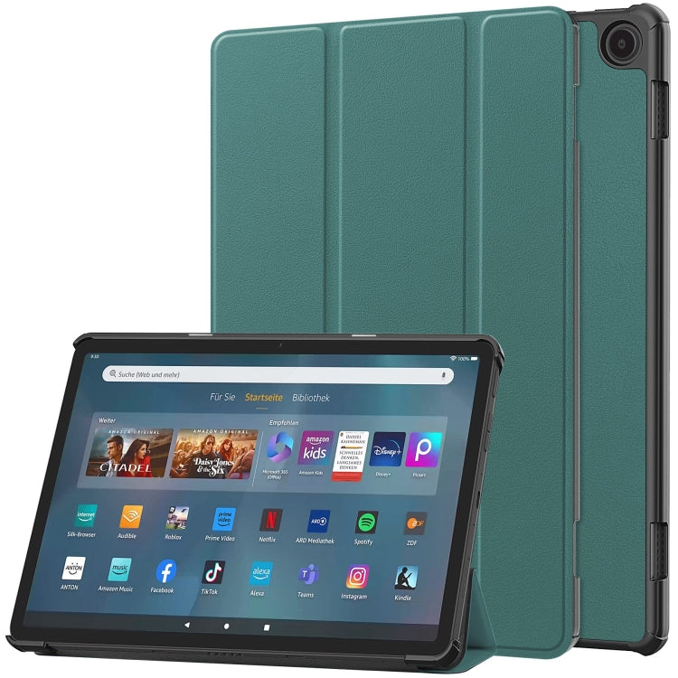 Dark green 3-fold smart tablet case with folio cover and camera cutout