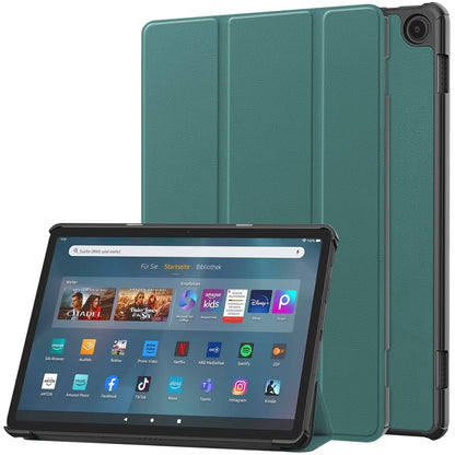 Dark green 3-fold smart tablet case with folio cover and camera cutout