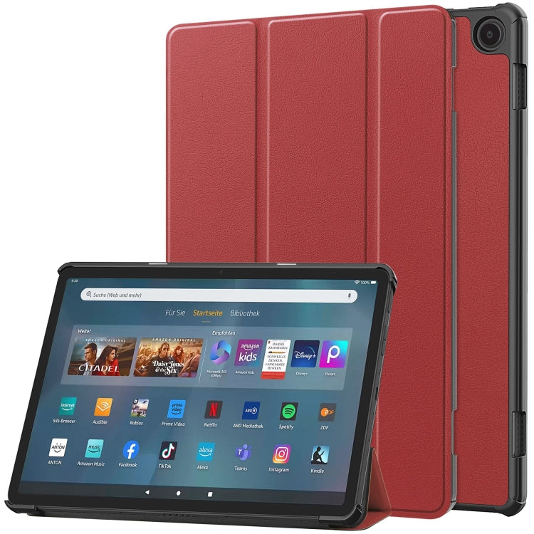 Red 3-fold smart tablet case with textured cover and tablet back visible