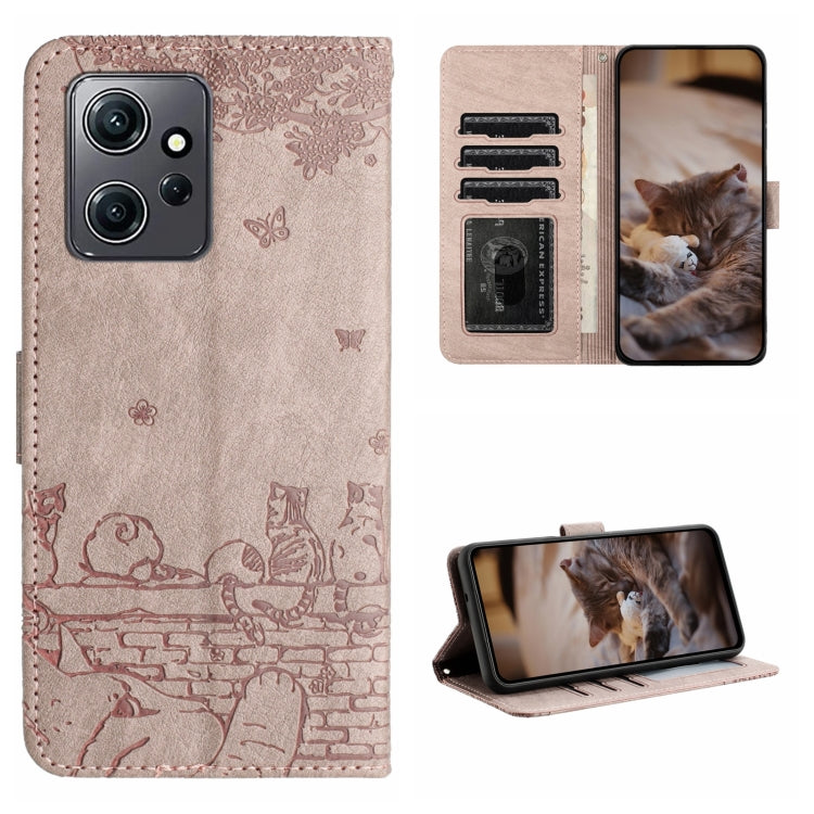 Cat-embossed leather phone case with lanyard, beige, folio wallet with card slots