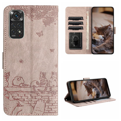 Cat-embossed leather phone case with lanyard, beige with cat and butterfly pattern