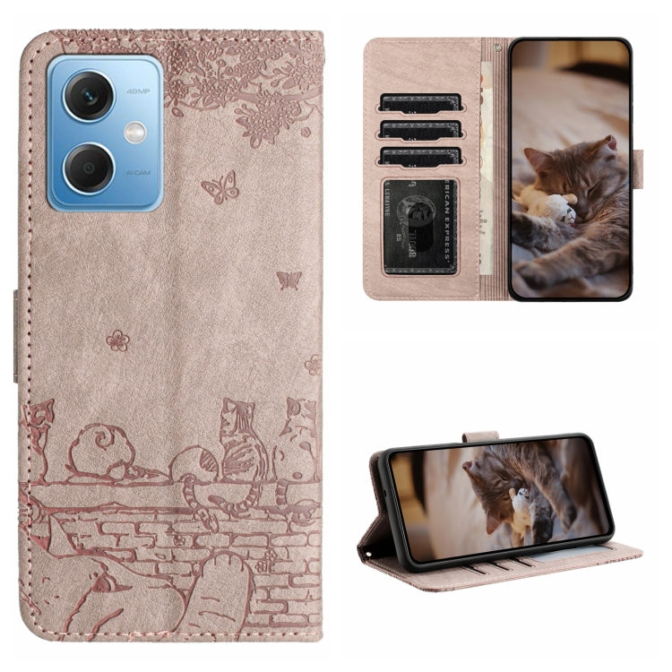 Cat embossing leather phone case with lanyard, card slots and stand, beige
