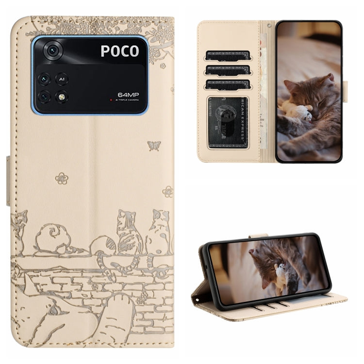 Cat-embossed leather flip phone case with lanyard, cream color with cat line art