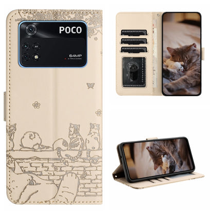 Cat-embossed leather flip phone case with lanyard, cream color with cat line art