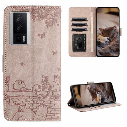 Beige cat embossed leather-style phone case with lanyard, card slots and fold stand.