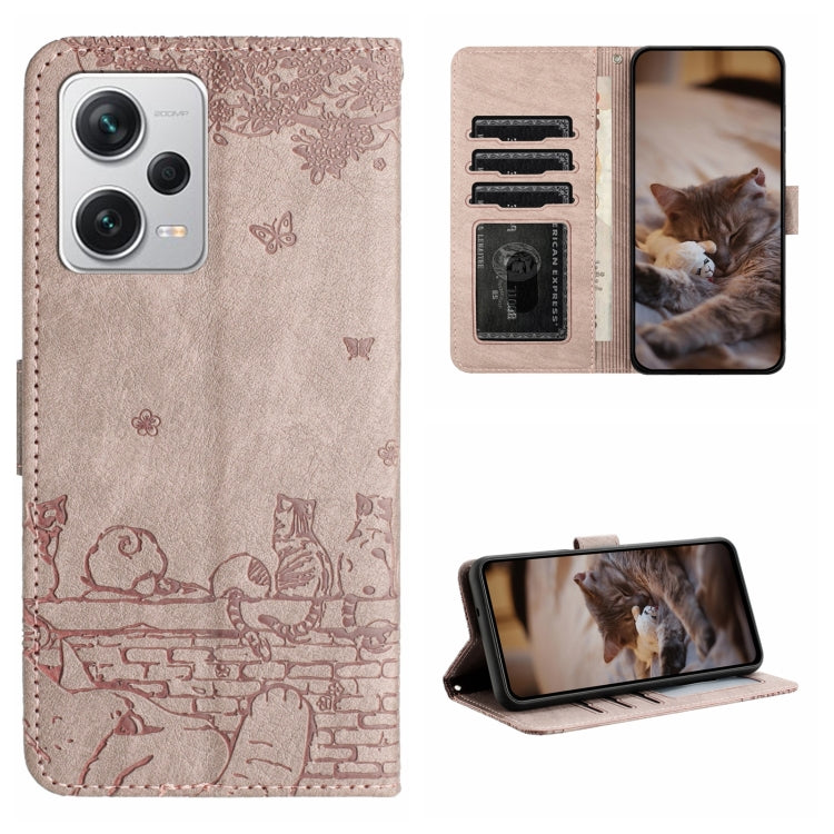 Cat-embossed leather phone case with lanyard, beige, folio wallet with card slots