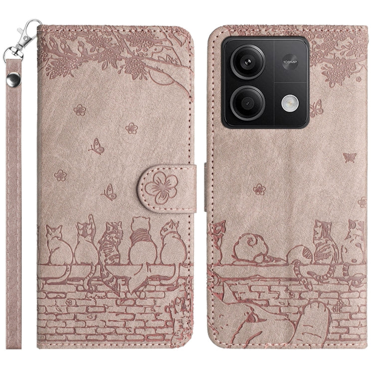 Cat-emboss pattern leather phone case with lanyard, light grey flip cover