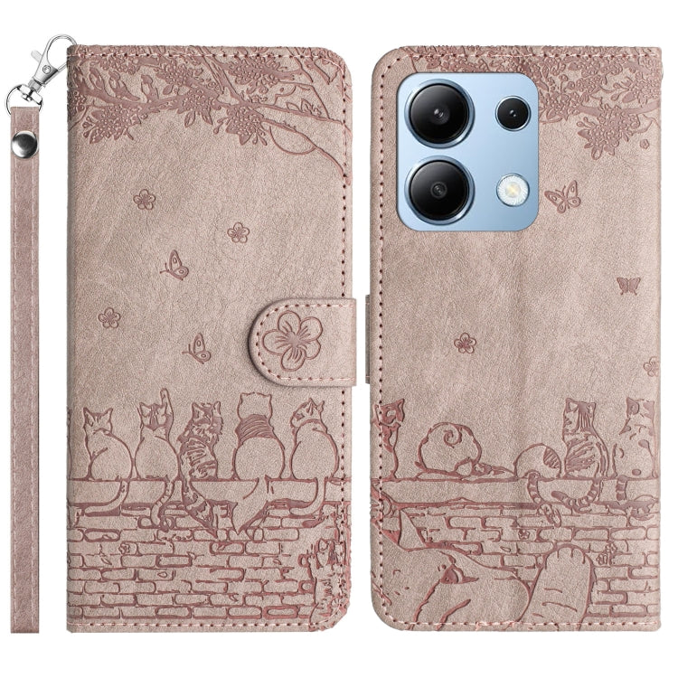 Light brown cat embossing pattern leather phone case with lanyard, magnetic flap and holder