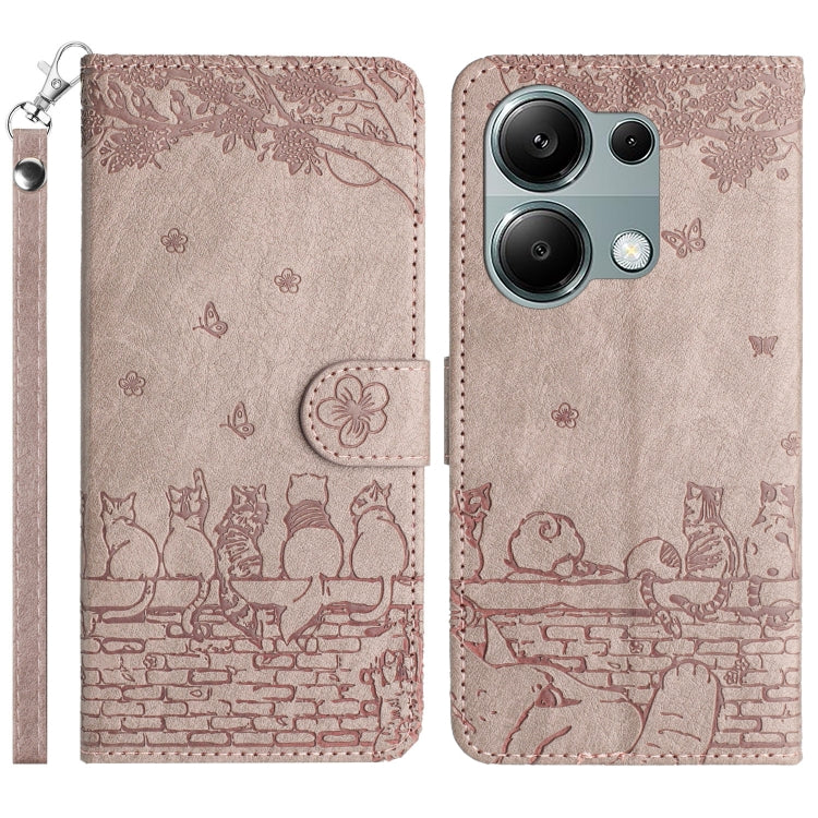 Brown cat embossing pattern leather phone case with lanyard, magnetic flap and card holder
