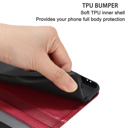 Red leather phone case with TPU bumper inner shell protection.