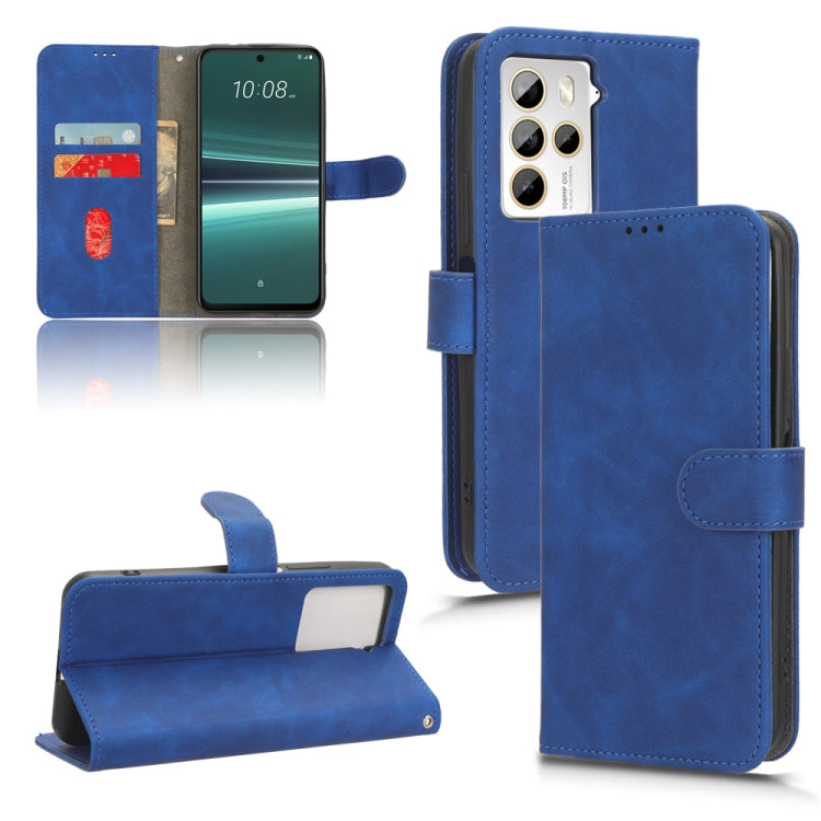Blue magnetic flip leather phone case with built-in stand