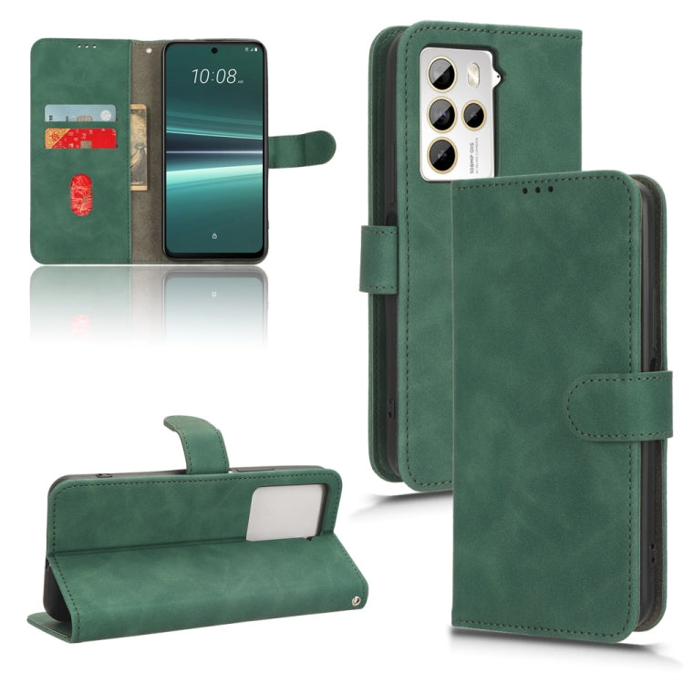 Green magnetic flip leather phone case with built-in stand