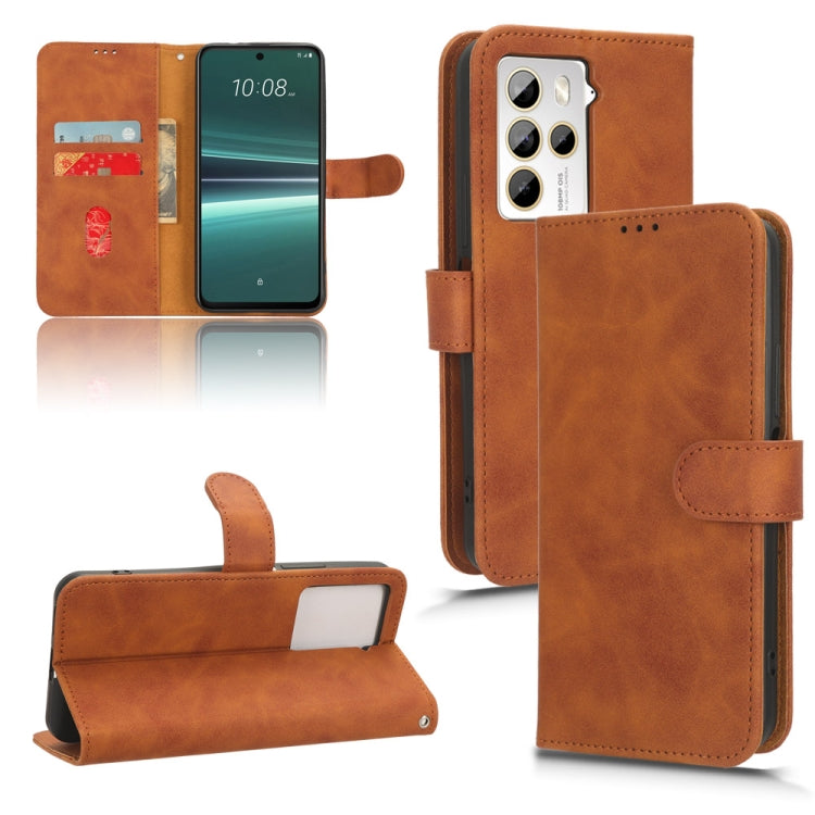 Brown magnetic flip leather phone case with built-in stand