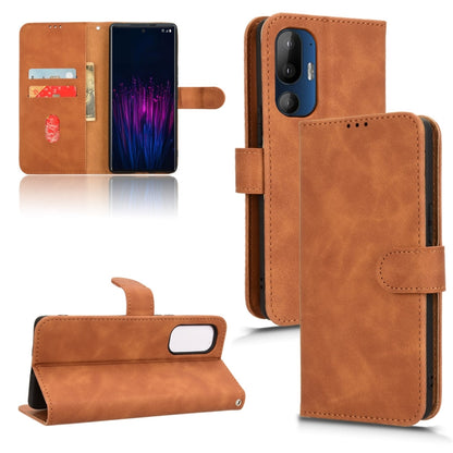 Brown magnetic flip leather phone case with folio cover and card slot