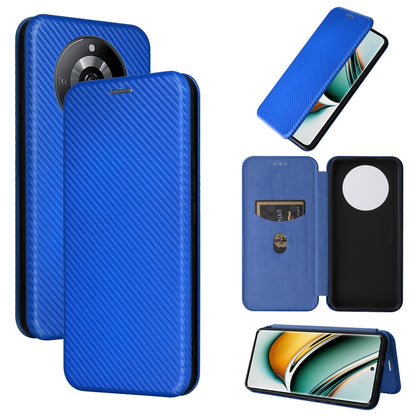 Carbon fiber textured flip leather phone case, blue with front card window