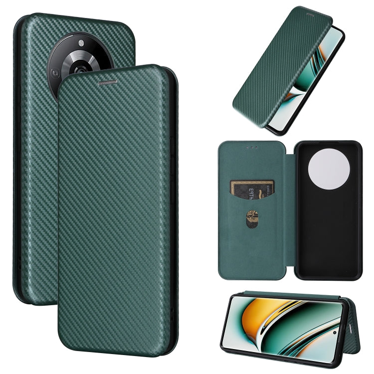 Carbon fiber textured flip leather phone case, dark green with card window