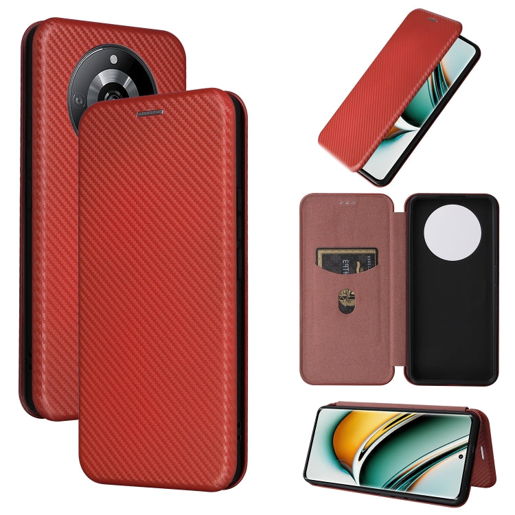 Carbon fiber textured flip leather phone case, burgundy red with circular finger slot