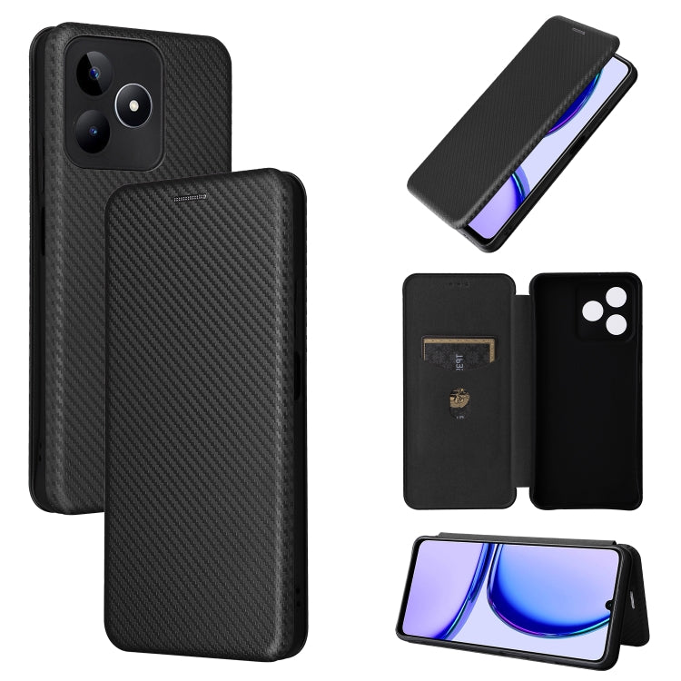 Flip wallet phone case with carbon fiber texture, black—card slot and camera cutout.