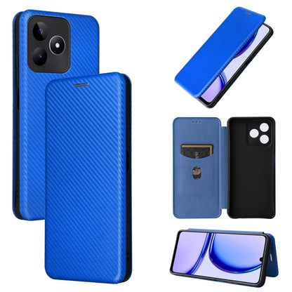 Flip wallet phone case with carbon fiber texture, blue—card slot and camera cutout.