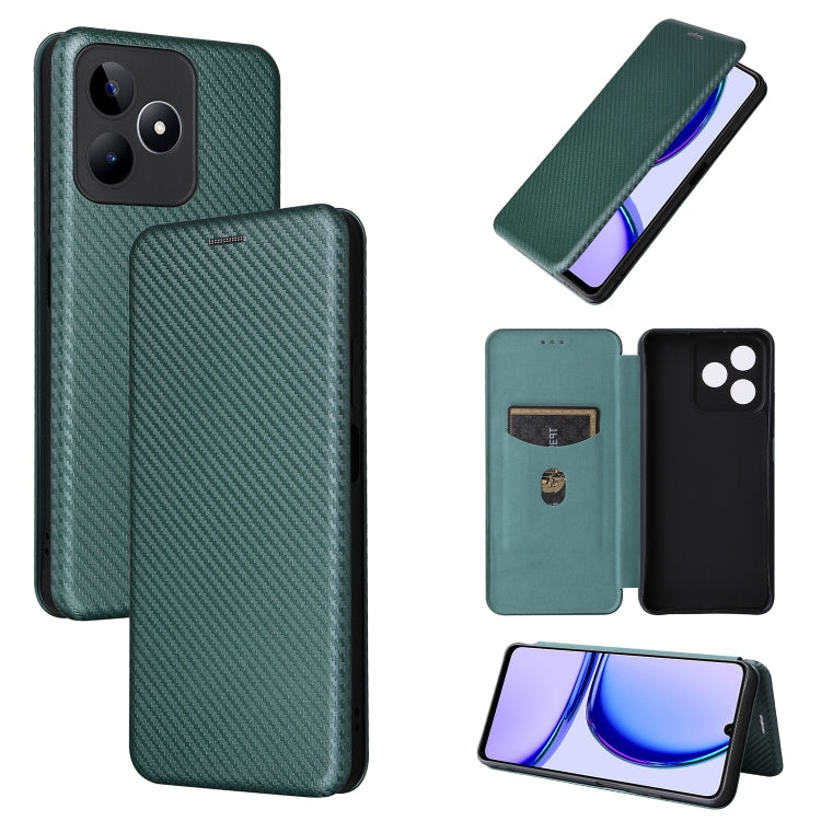 Flip wallet phone case with carbon fiber texture, dark green—card slot and camera cutout.