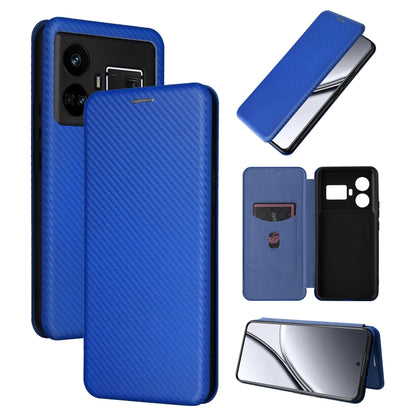 Blue flip leather phone case with carbon fiber texture, rear camera cutouts and front cover
