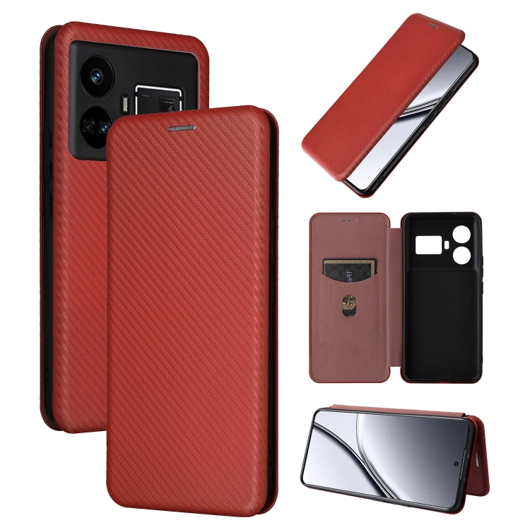 Red flip leather phone case with carbon fiber texture, rear camera cutouts and front cover