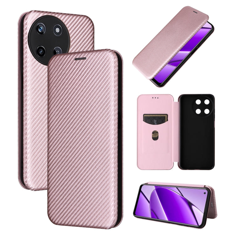 Pink carbon-fiber texture flip phone case with card slot and camera cutouts