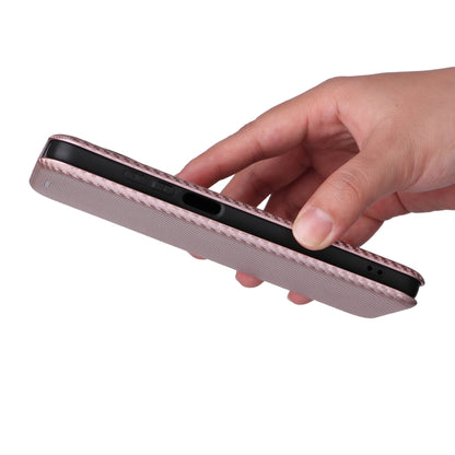 Pink carbon-fiber texture flip phone case bottom ports and side buttons view