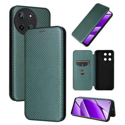 Green carbon-fiber texture flip phone case with card slot and camera cutouts