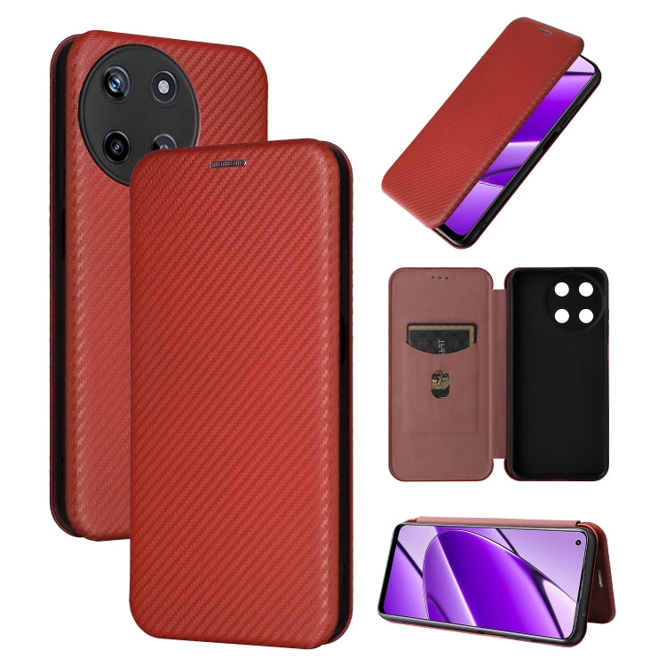 Red flip leather phone case with carbon fiber texture, rear camera cutouts and front cover