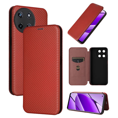Red flip leather phone case with carbon fiber texture, rear camera cutouts and front cover