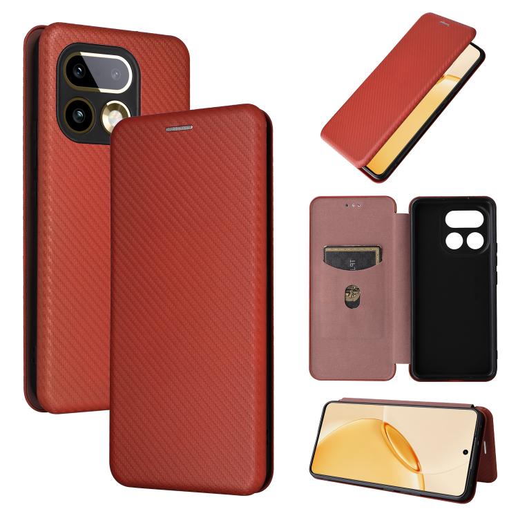 Flip leather phone case with carbon fiber texture, red/burgundy color, card pocket, cutouts