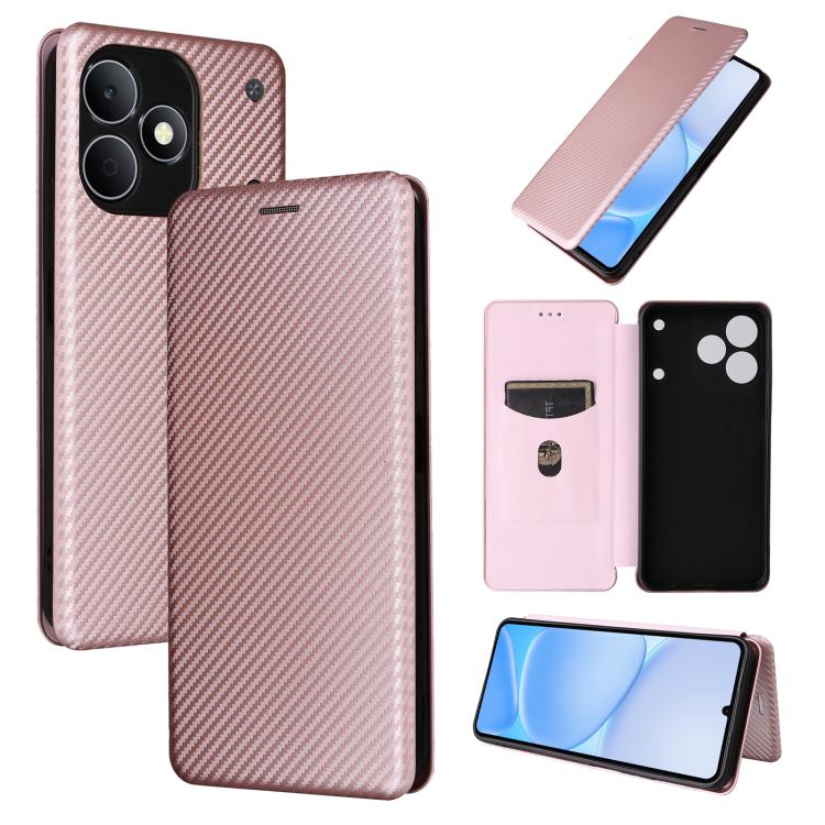 Pink carbon fiber texture flip phone case with camera cutout and card window