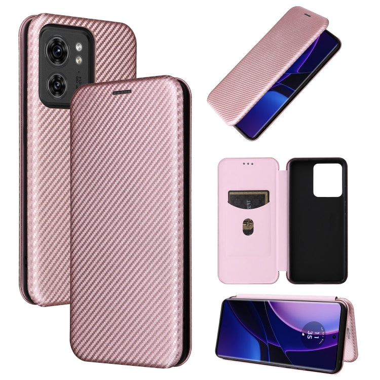 Pink carbon fiber texture flip leather phone case with card slot cover