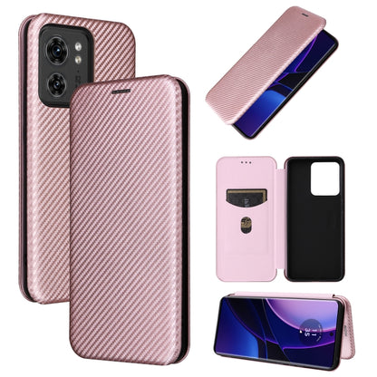 Pink carbon fiber texture flip leather phone case with card slot cover