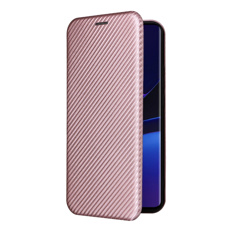 Pink carbon fiber texture flip phone case, front cover closed