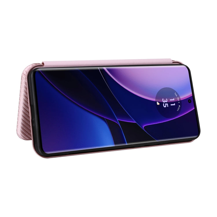 Pink flip phone case holding phone in landscape view