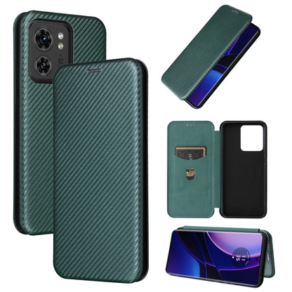 Green carbon fiber texture flip leather phone case with open cover and card slot